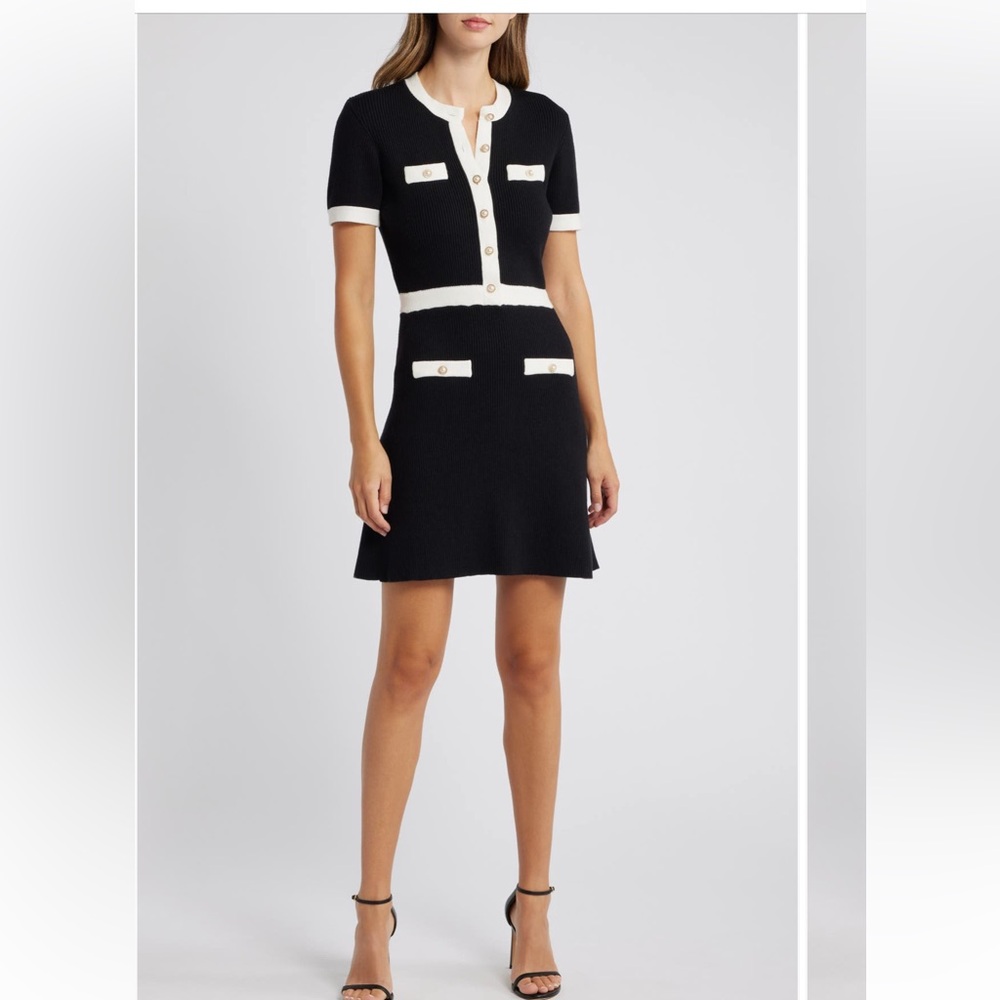 Mila Mae Black Ribbed Knit Quite Luxury Old Money Office Work Mini Dress Large